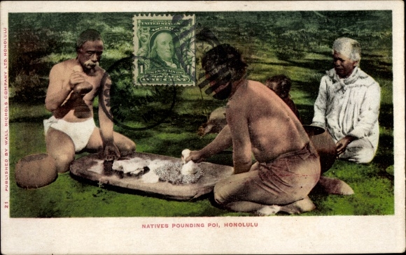 Ak Honolulu Hawaii USA, inboorlingen verslaan poi