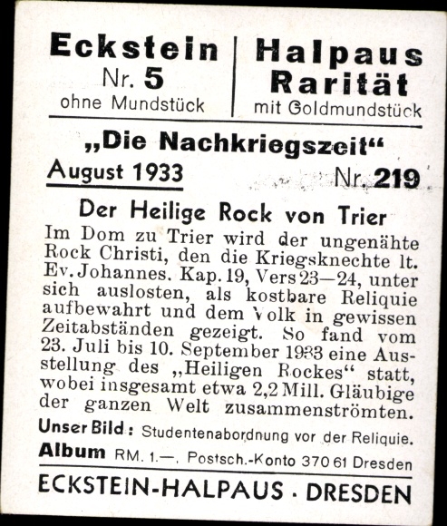 Collector's picture The post-war period No. 219, August 1933, The Holy Rock of Trier, student delegation