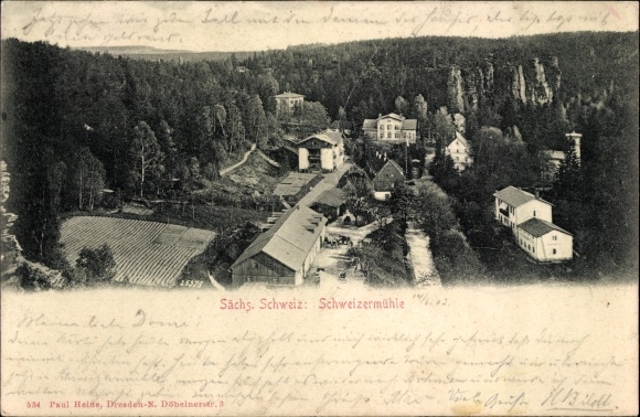 Postcard Schweizermühle Rosenthal Bielatal Saxon Switzerland, Panorama from the place