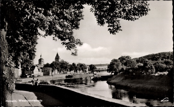 Postcard Hameln an der Weser, Weser promenade