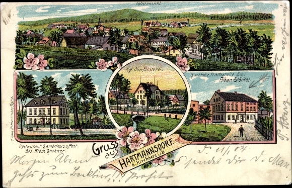 Chromo-Litho Hartmannsdorf near Kirchberg Saxony, Kgl. Head forestry department, Gasthof Alban Stöckel, restaurant
