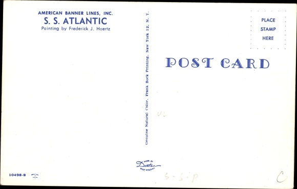 Kunstenaars Ak Hoertz, Frederick J., SS Atlantic, American Banner Lines