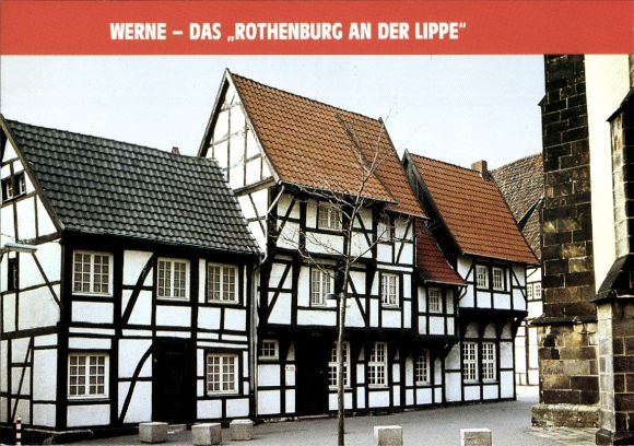 Postcard Werne an der Lippe Westphalia, half-timbered houses, Rothenburg an der Lippe, street map
