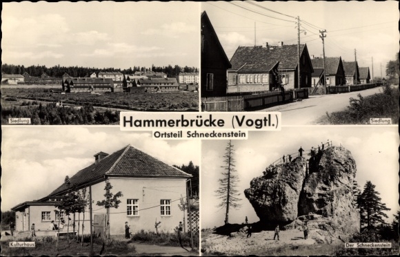 Postcard hammer bridge Muldenhammer in Vogtland, settlement, cultural center, snail stone