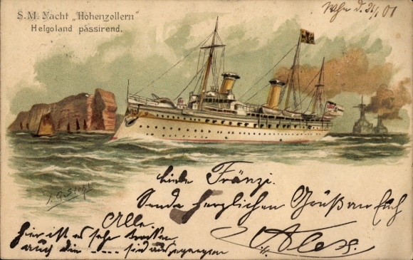 Reliëfkunstenaar litho Siehl, JG, stoomboot SMY Hohenzollern, Helgoland