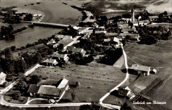 Postcard Seebruck am Chiemsee Upper Bavaria, aerial photograph