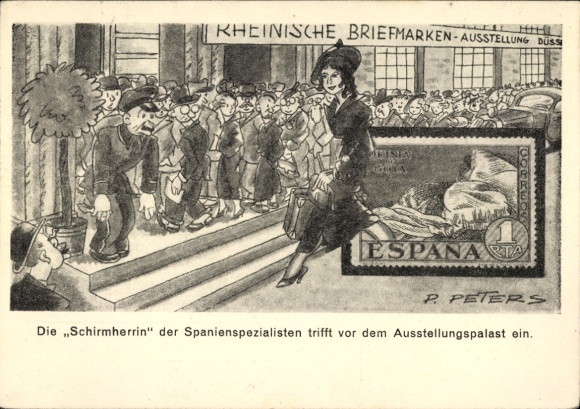 Artysta papeterii pocztowej KP Peters, P., Düsseldorf, wystawa znaczków czerwiec 1936, patron