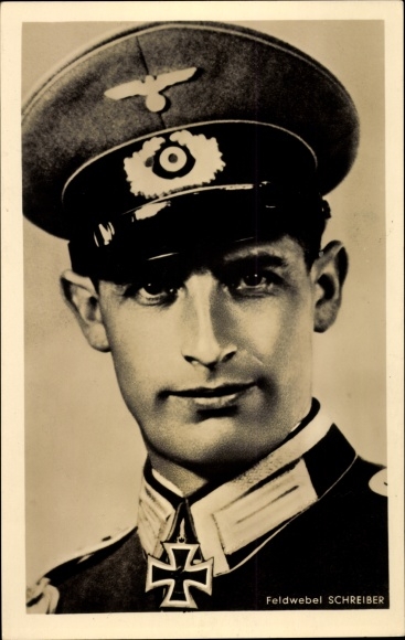 Ak Feldwebel Josef Schreiber, Ritterkreuzträger, Wehrmacht, Portrait, II. WK, Photo Hoffmann R 128