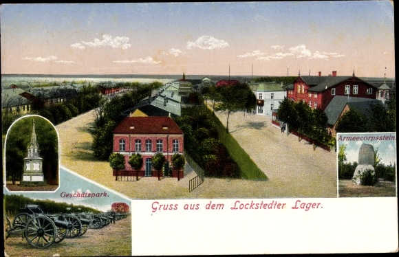 Ansichtkaart Lockstedt in Sleeswijk-Holstein, kamp Lockstedt, wapenpark, legerkorpssteen