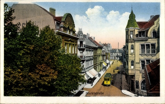 Ak Sterkrade Oberhausen am Rhein, Marktstraße, Straßenbahn