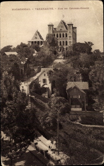 Postcard Antananarivo Tananarive Madagascar, historical building, trees, street view, rural dar