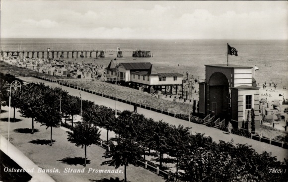 Postcard Ostseebad Bansin on Usedom, beach promenade, Baltic Sea resort, well-kept paseos, sea view, buildings