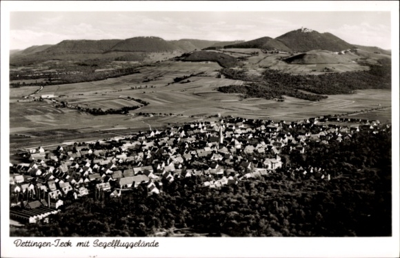 Postcard Dettingen unter Teck, aerial photography, gliding field