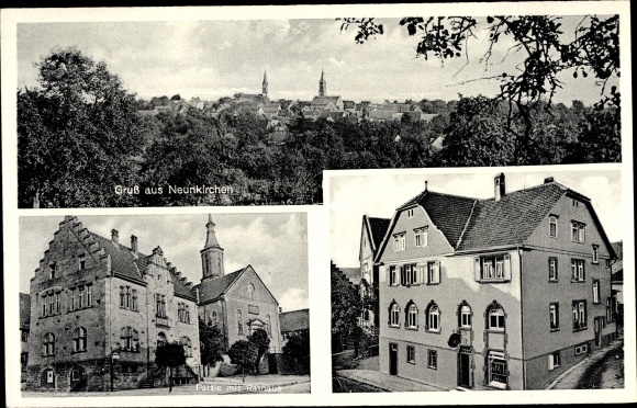 Postcard Neunkirchen in Baden, Inn Zum Adler, Owner Stahle, Rathaus