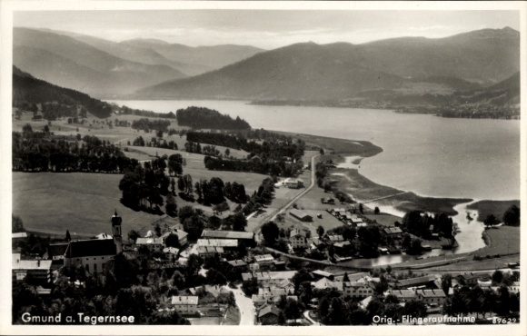 Postcard Gmund am Tegernsee Upper Bavaria, landscape, Tegernsee, aerial photography, church, building, nature