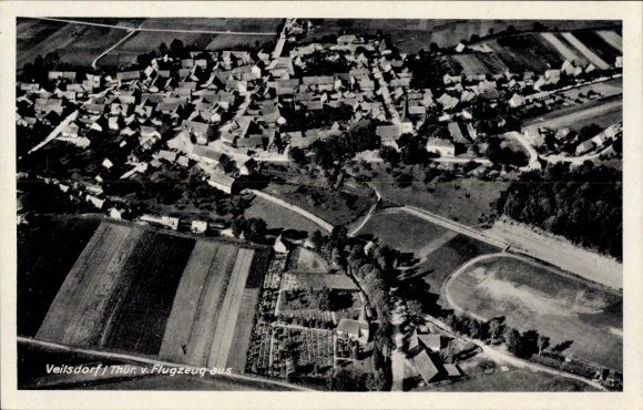 Postcard Veilsdorf in Thuringia, aerial photograph