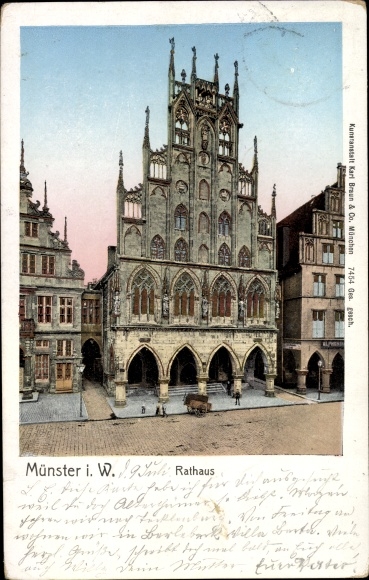 Illuminated window Postcard Munster in Westphalia, City Hall, Golden Windows