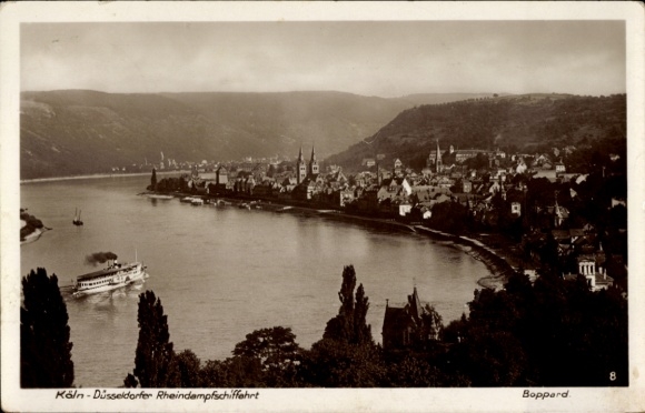 Postcard Boppard am Rhein, Rhine steamship cruise, steamship, panorama of the city