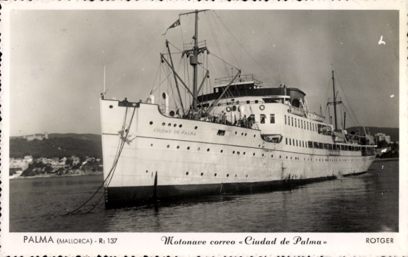 Ak Palma de Mallorca Balearische Inseln Spanien, Motonave correo Ciudad de Palma