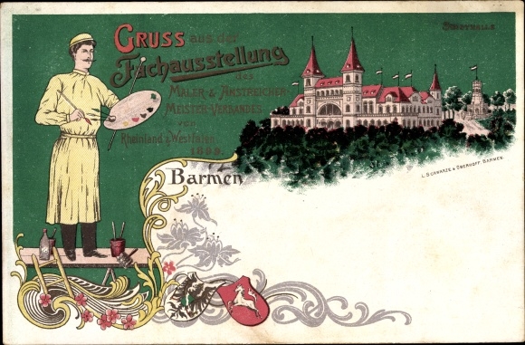 Chromo-Litho Barmen Wuppertal, trade exhibition of the master painters and painters association 1899, town hall