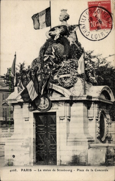 Ansichtkaart Parijs III, standbeeld Straatsburg, Place de la Concorde