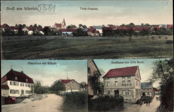 Ak Würrich in de Hunsrück, algemeen beeld, pastorie, school, Otto Bock Inn