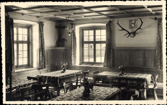 Photo Postcard Krün in Upper Bavaria, inn, interior view, antlers