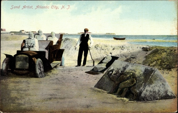 Postcard Atlantic City New Jersey USA, Sand Artist