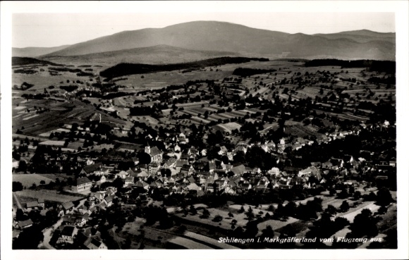 Postcard Schliengen in the Black Forest, aerial photograph of Markgräflerland, landscape, village, aircraft photograph