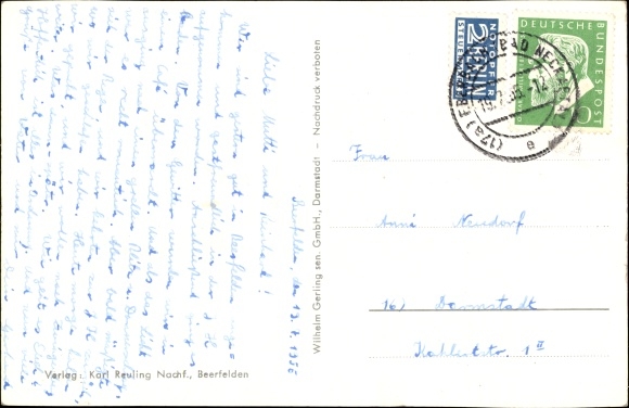 Postcard Beerfelden Oberzent in the Odenwald, Mümlingquelle