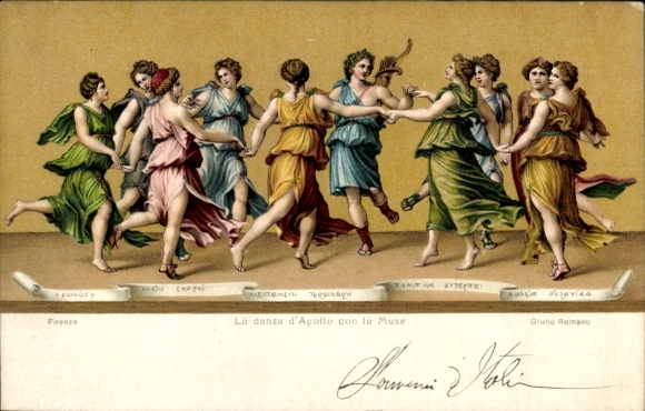 Artist Chromo-Litho Romano, Giulio, The Dance of Apollo with the Muse, Dancers, Muses