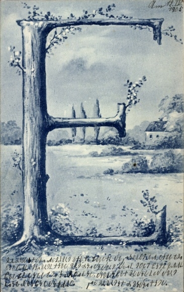 Letters Postcard Letter E., Meadow