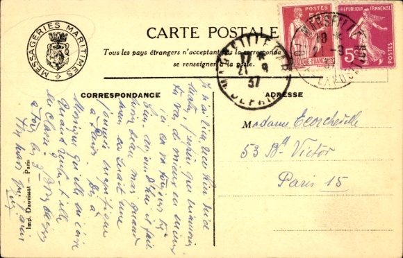 Postcard Paquebot Mariette-Pacha, Messageries Maritimes