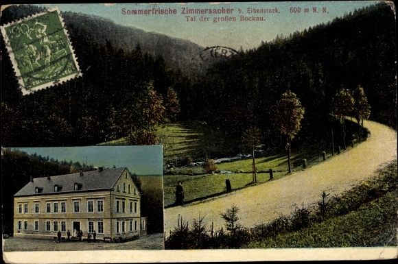 Postcard Zimmersacher Blauenthal Eibenstock in the Erzgebirge, inn, valley of the large Bockau