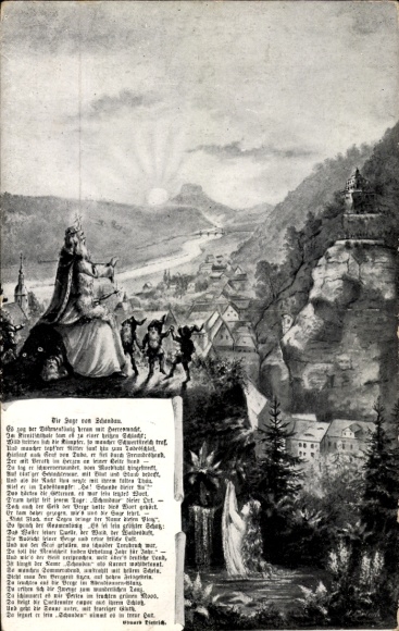 Postcard Bad Schandau Saxon Switzerland, Legend of Schandau