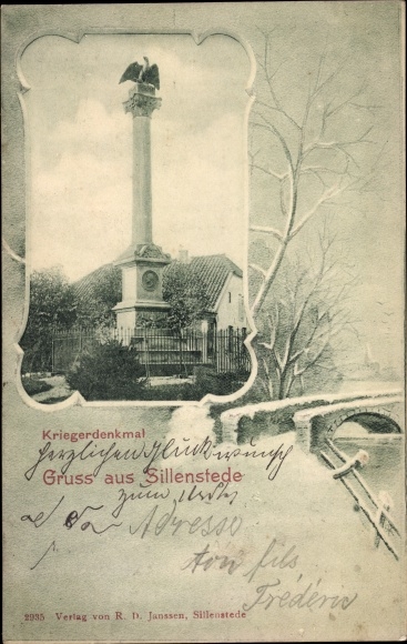 Passepartout PC Sillenstede Schortens Lower Saxony, war memorial, bridge in winter