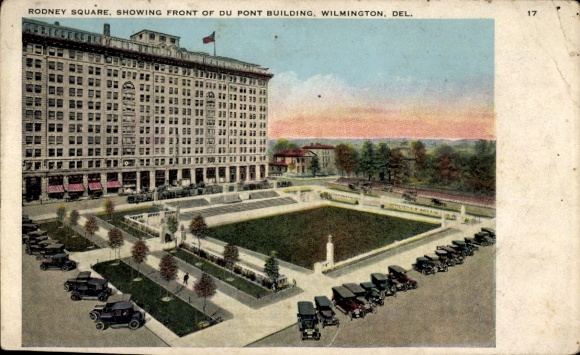 Briefkaart Wilmington Delaware de VS, Rodney Square, Pont Building