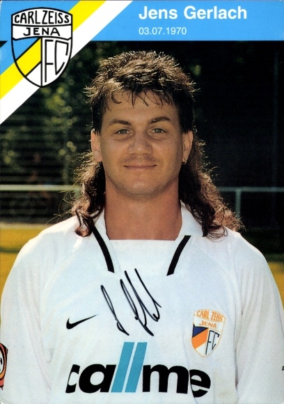 Handtekeningkaart voetballer Jens Gerlach, FC Carl Zeiss Jena, handtekening