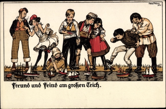 Kunstenaarskaart Peters, Hela, vriend en vijand bij de grote vijver, vlootvereniging van Duitse vrouwen