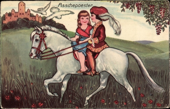 Artist PC Boriss, M., Asschepoester, Cinderella, Prince, horse, pigeons