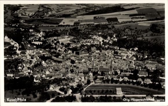 Postcard Kusel in the Palatinate, aerial photograph