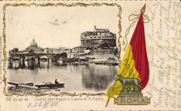 Ak Roma Rom Lazio, Castel Sant Angolo e Cupola di S. Pietro, Flagge