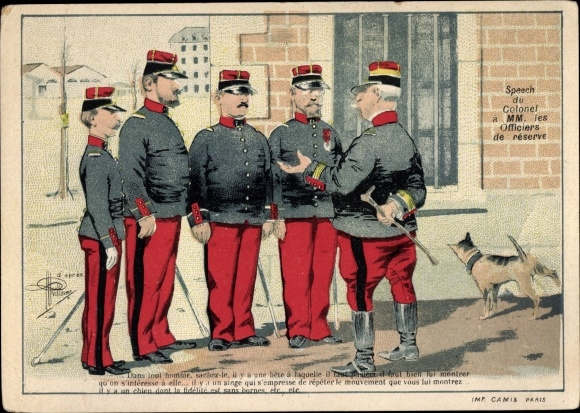 Artist Postcard Guillaume, Speech of the Colonel to the reserve officers