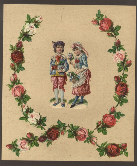 6 wafers girl and boy, rose tendrils, approx. 14 x 9 cm to 13 x 4 cm