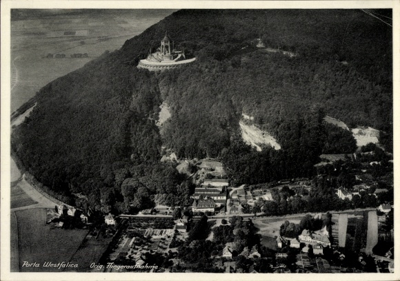 Postcard Porta Westfalica on the Weser, aerial photograph