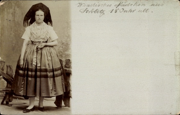 Foto Ak Wendisches Mädchen in Tracht, 18 Jahr alt.