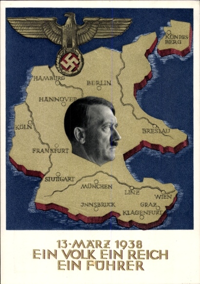 Postal stationery Postcard Klein, One People, One Reich, One Führer, Anschluss of Austria 1938, Greater Germany
