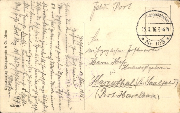 Postcard Metz Moselle, view of the bridge of the dead, tram, river section, soldier