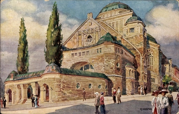 Judaica artist Postcard Hapke, Essen, New Synagogue