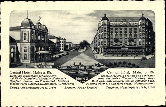 Ak Mainz in Rheinland Pfalz, Central Hotel am Hauptbahnhof, Inh. Franz Seyfried